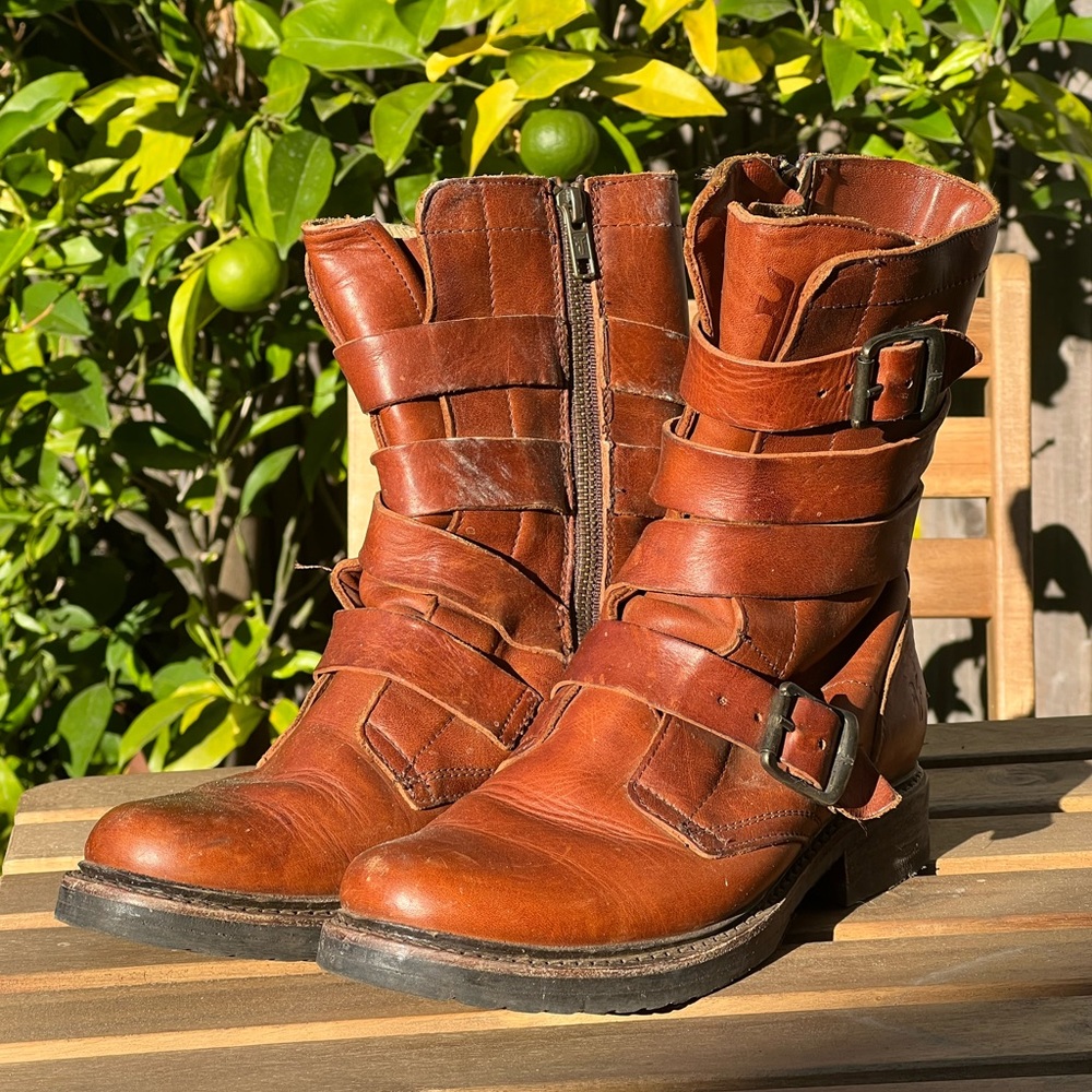 Frye leather combat boots, zip up